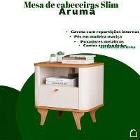 Mesa De Cabeceira Aruma Slim Com Cantos Arredondados Off White Com Nature - 3