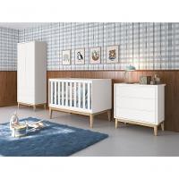 Jogo De Quarto Para Bebê Completo 2 Portas Classic New Branco Fosco Com Natural - Reller - 1