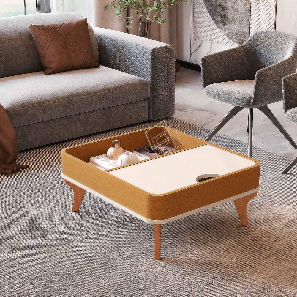 Mesa De Centro Aruma Com Cantos Arredondados Off White Com Nature - 2
