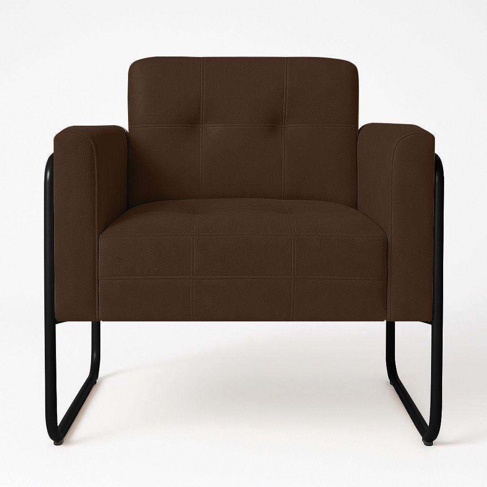 Poltrona Sala Industrial Alta Tubo Preto Kit 2 Elisa Suede D03 - D'rossi Cor Marrom - 5