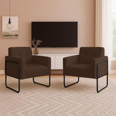 Poltrona Sala Industrial Alta Tubo Preto Kit 2 Elisa Suede D03 - D'rossi Cor Marrom