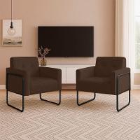 Poltrona Sala Industrial Alta Tubo Preto Kit 2 Elisa Suede D03 - D'rossi Cor Marrom - 1