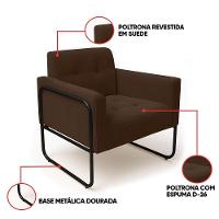 Poltrona Sala Industrial Alta Tubo Preto Kit 2 Elisa Suede D03 - D'rossi Cor Marrom - 3