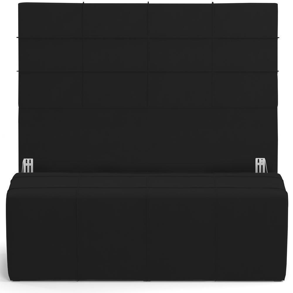 Kit Cabeceira Cama Box Queen 160cm Com Calçadeira Roma W01 Suede Preto - Lyam - 1