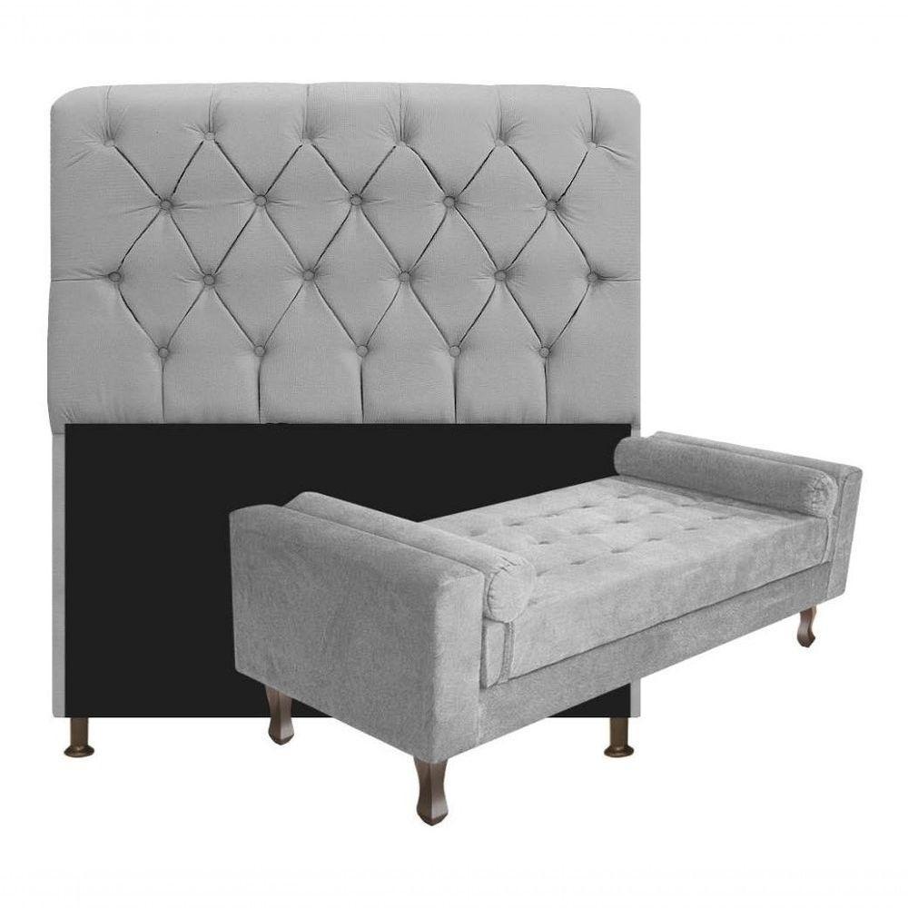 Kit Cabeceira Lady E Recamier Félix 140 Cm Casal Suede Rosê - Amarena Móveis Cor Cinza Suede - 1