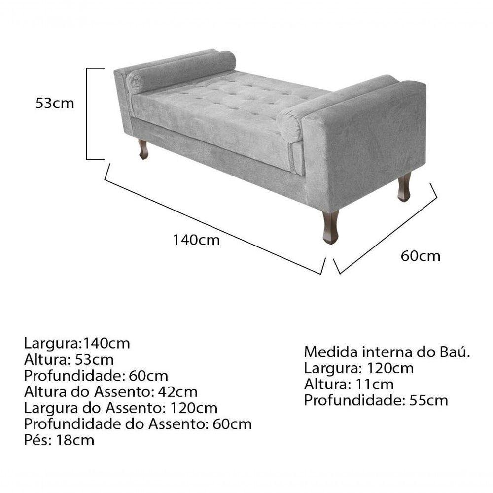 Kit Cabeceira Lady E Recamier Félix 140 Cm Casal Suede Rosê - Amarena Móveis Cor Cinza Suede - 4