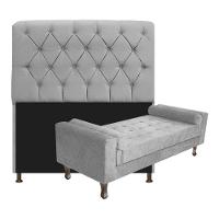 Kit Cabeceira Lady E Recamier Félix 140 Cm Casal Suede Rosê - Amarena Móveis Cor Cinza Suede - 1