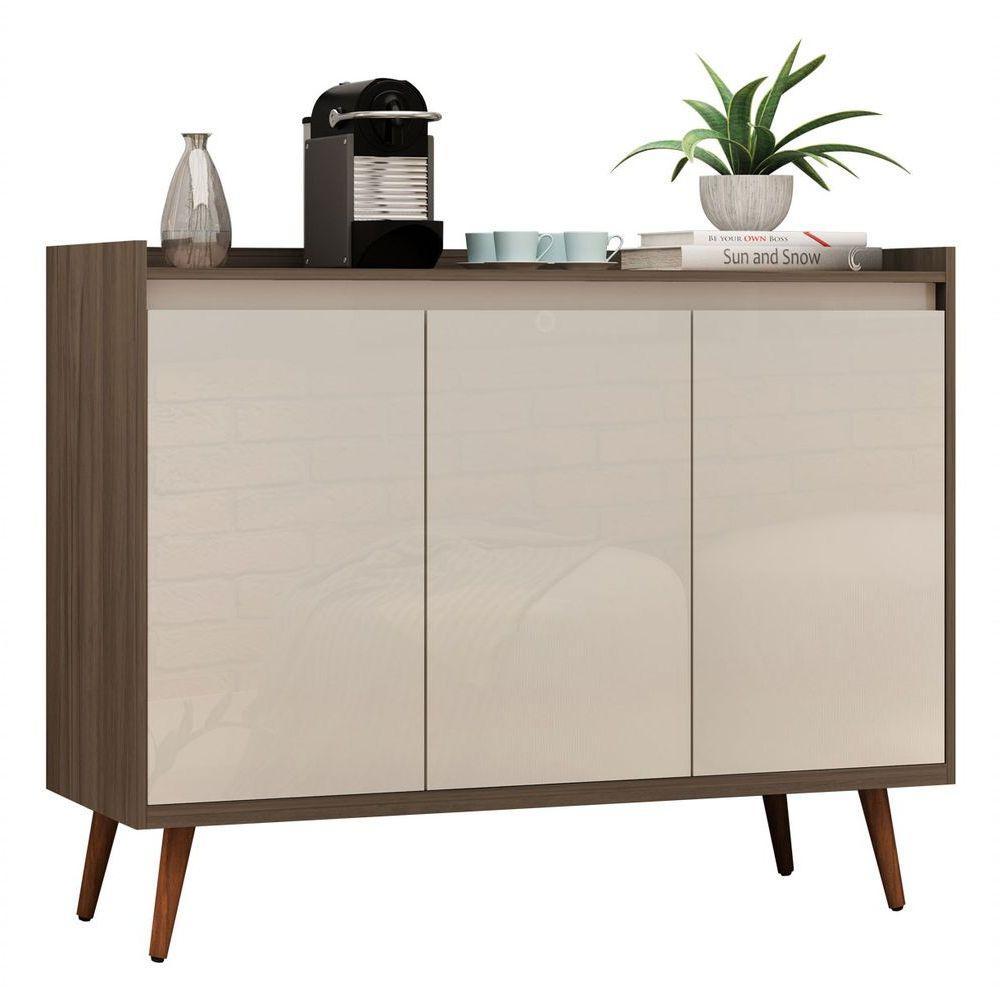 Balcao Buffet Retrô Delta 3 Portas Malbec Com Off White - Moveisaqui - 1