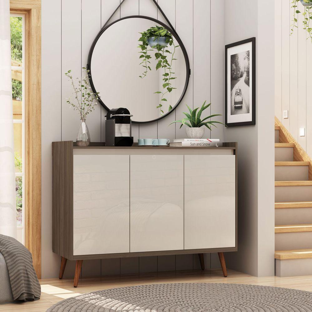 Balcao Buffet Retrô Delta 3 Portas Malbec Com Off White - Moveisaqui - 2