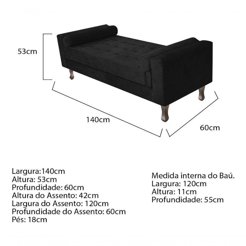 Kit Cabeceira Lady E Recamier Félix 140 Cm Casal Suede Rosê - Amarena Móveis Cor Preto Suede - 4