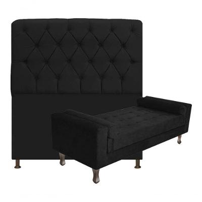 Kit Cabeceira Lady E Recamier Félix 140 Cm Casal Suede Rosê - Amarena Móveis Cor Preto Suede