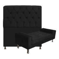 Kit Cabeceira Lady E Recamier Félix 140 Cm Casal Suede Rosê - Amarena Móveis Cor Preto Suede - 1