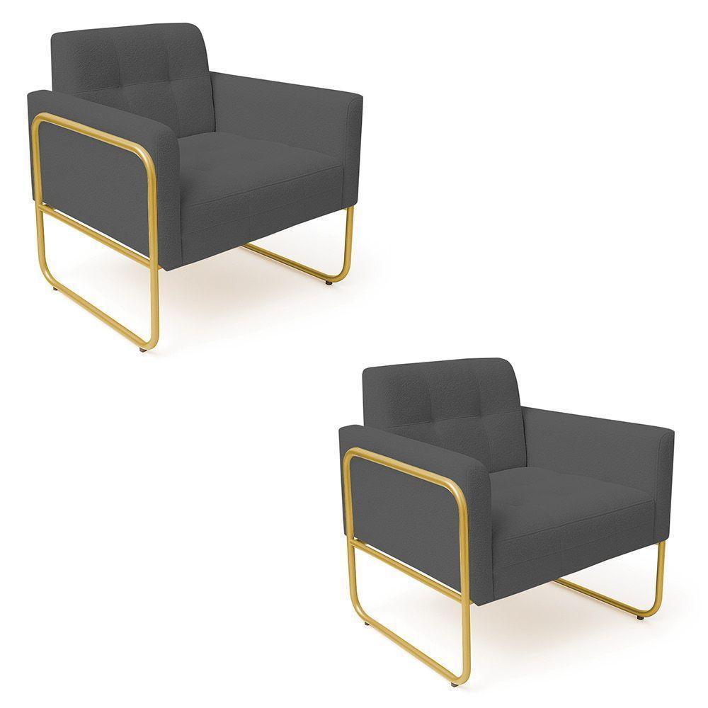 Poltrona Sala Industrial Alta Tubo Dourado Kit 2 Elisa Bouclê D03 - D'rossi Cor Grafite - 2