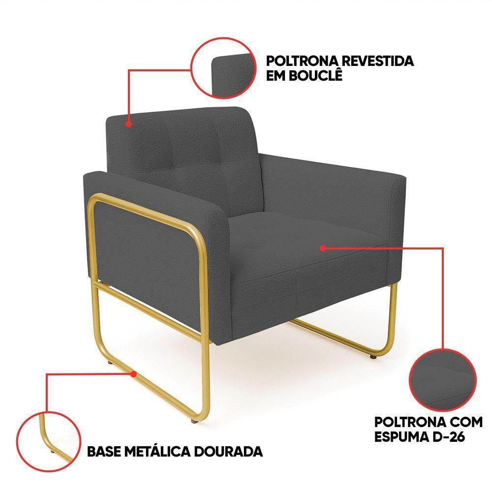 Poltrona Sala Industrial Alta Tubo Dourado Kit 2 Elisa Bouclê D03 - D'rossi Cor Grafite - 3