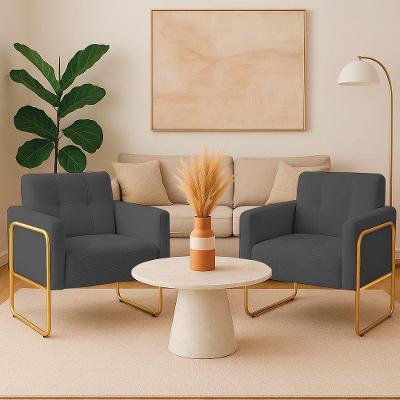 Poltrona Sala Industrial Alta Tubo Dourado Kit 2 Elisa Bouclê D03 - D'rossi Cor Grafite