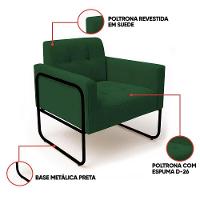 Poltrona Sala Industrial Alta Tubo Preto Elisa Suede Verde D03 - D'rossi - 3