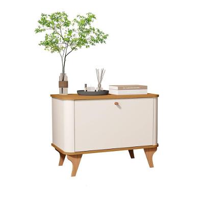 Mesa De Cabeceira Aruma Com Cantos Arredondados Com Divisória Off White Com Nature