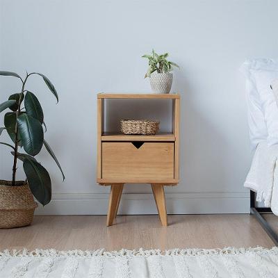 Mesa De Cabeceira Com 1 Gaveta Em Madeira Verniz Amêndoa