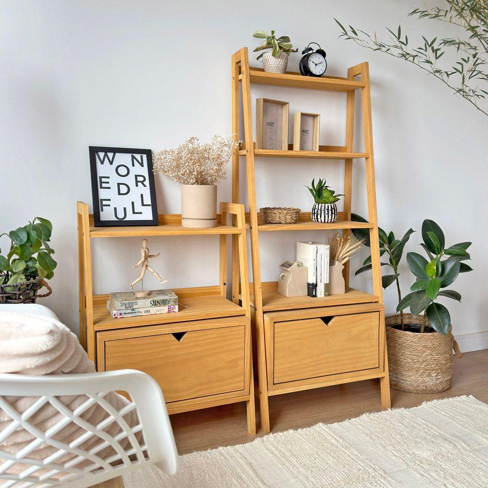 Conjunto Estante Pipa 3 Prat Com Nicho Com Porta Me Madeira Mel Cor Mel - 3