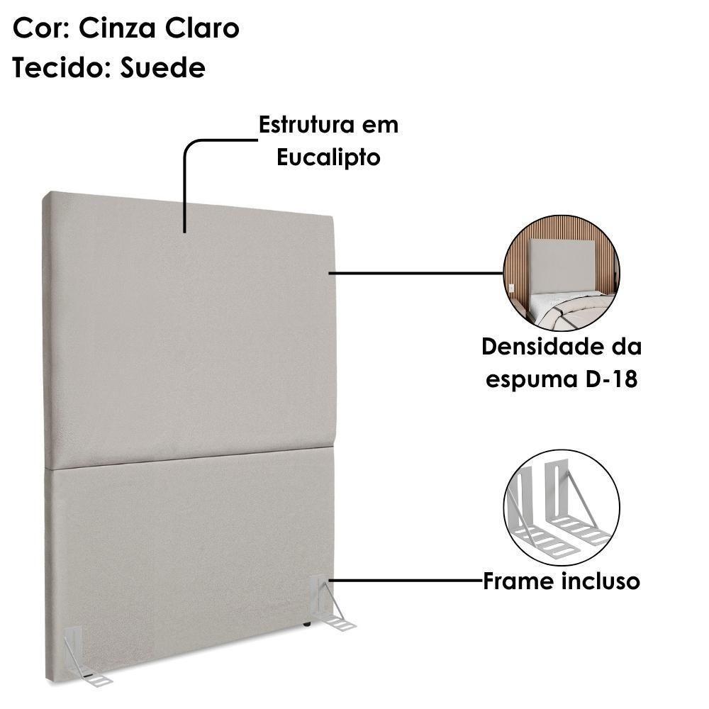 Cabeceira Solteiro 90 Cm Com Frame Luna Suede Artte Cinza Claro - 4