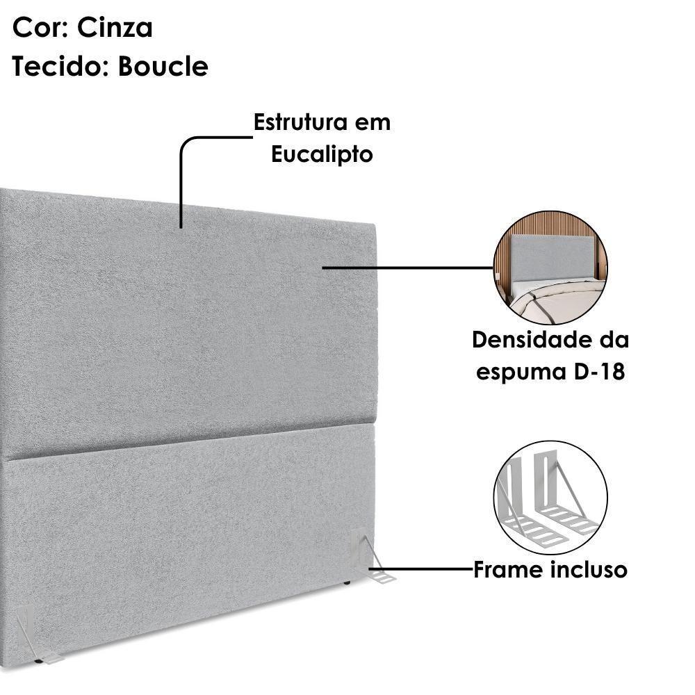 Cabeceira Casal 140 Cm Com Frame Luna Boucle Cinza Artte Cinza - 4