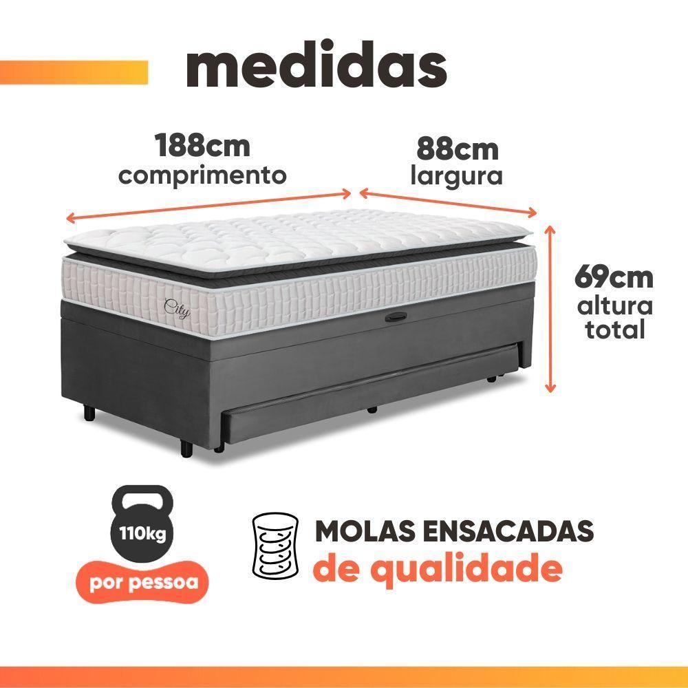 Cama Bibox Baú Com Colchão City Solteiro E Cama Auxiliar Conjugada 88x188x69cm Bela Cinza/branco - 7