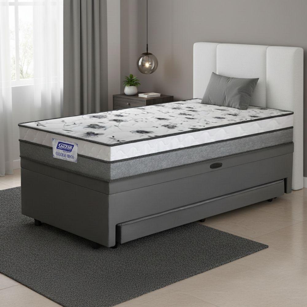 Cama Bibox Baú Com Colchão Fort Solteiro E Cama Auxiliar Conjugada 88x188x67cm Bela Cinza/branco - 2