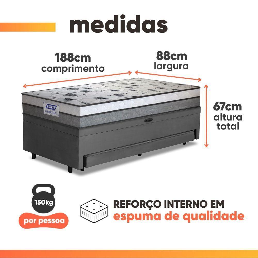 Cama Bibox Baú Com Colchão Fort Solteiro E Cama Auxiliar Conjugada 88x188x67cm Bela Cinza/branco - 3