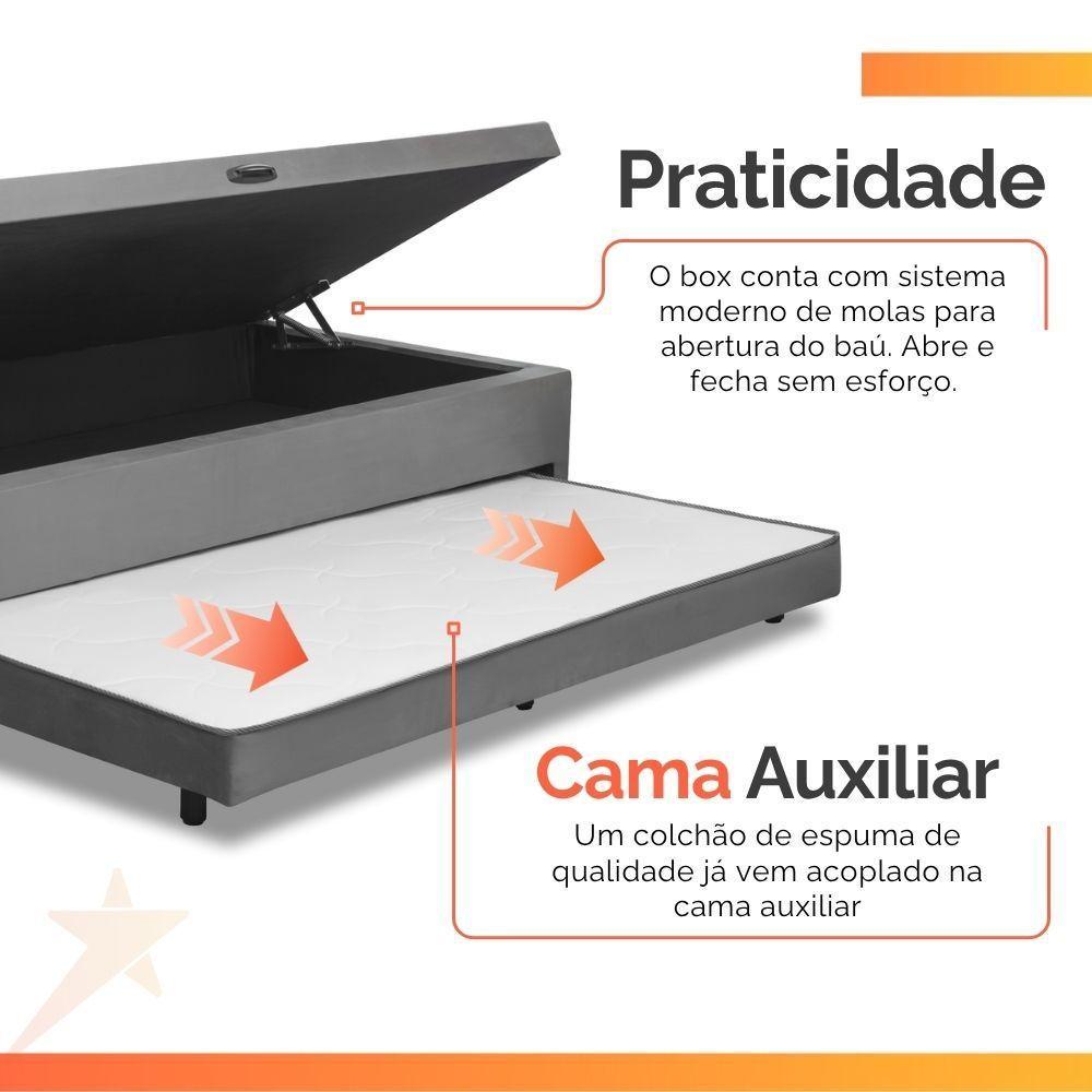 Cama Bibox Baú Com Colchão Fort Solteiro E Cama Auxiliar Conjugada 88x188x67cm Bela Cinza/branco - 5