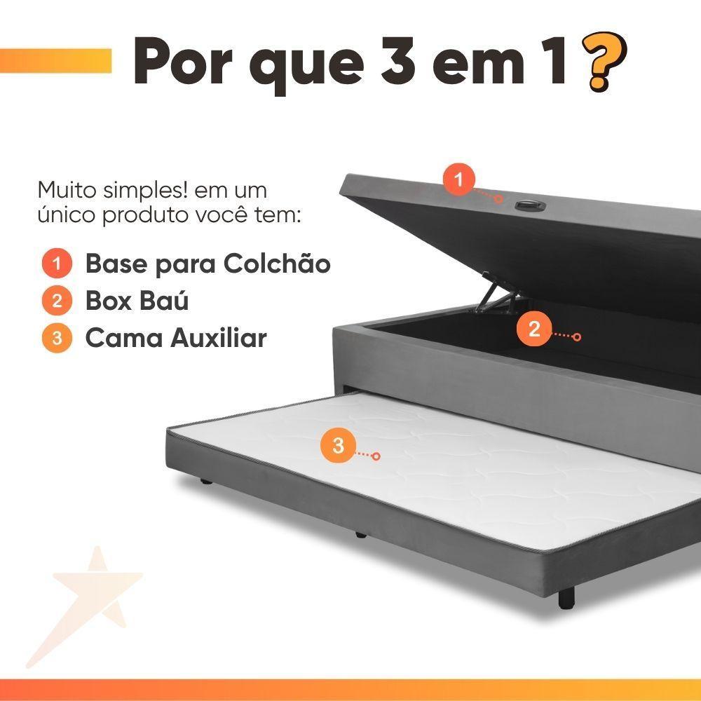 Cama Bibox Baú Com Colchão Fort Solteiro E Cama Auxiliar Conjugada 88x188x67cm Bela Cinza/branco - 6