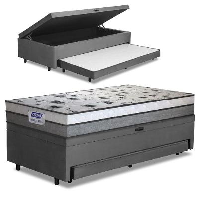Cama Bibox Baú Com Colchão Fort Solteiro E Cama Auxiliar Conjugada 88x188x67cm Bela Cinza/branco