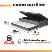 Cama Bibox Baú Com Colchão Fort Solteiro E Cama Auxiliar Conjugada 88x188x67cm Bela Cinza/branco