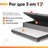Cama Bibox Baú Com Colchão Fort Solteiro E Cama Auxiliar Conjugada 88x188x67cm Bela Cinza/branco - 6