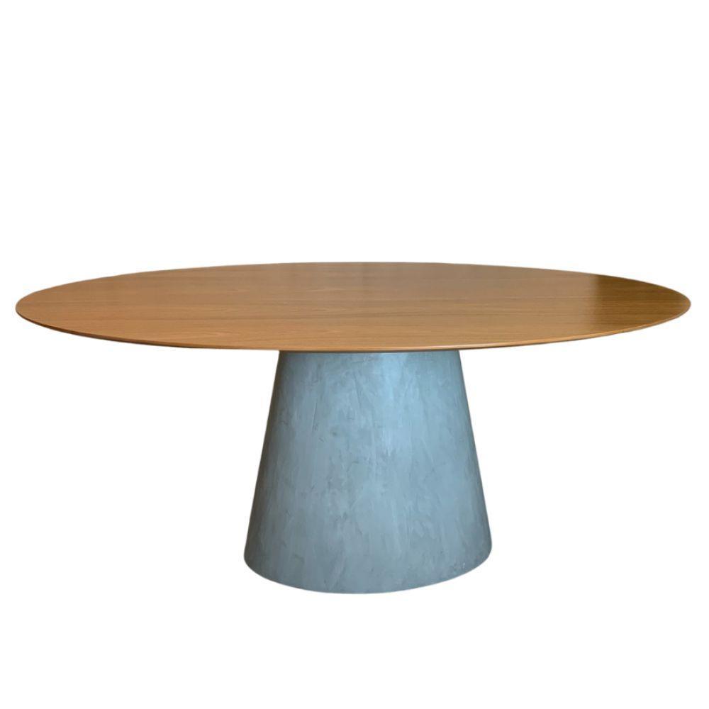 Mesa Cone Cimento Queimado Oval 160x90cm Tampo Freijó Marrom - 1