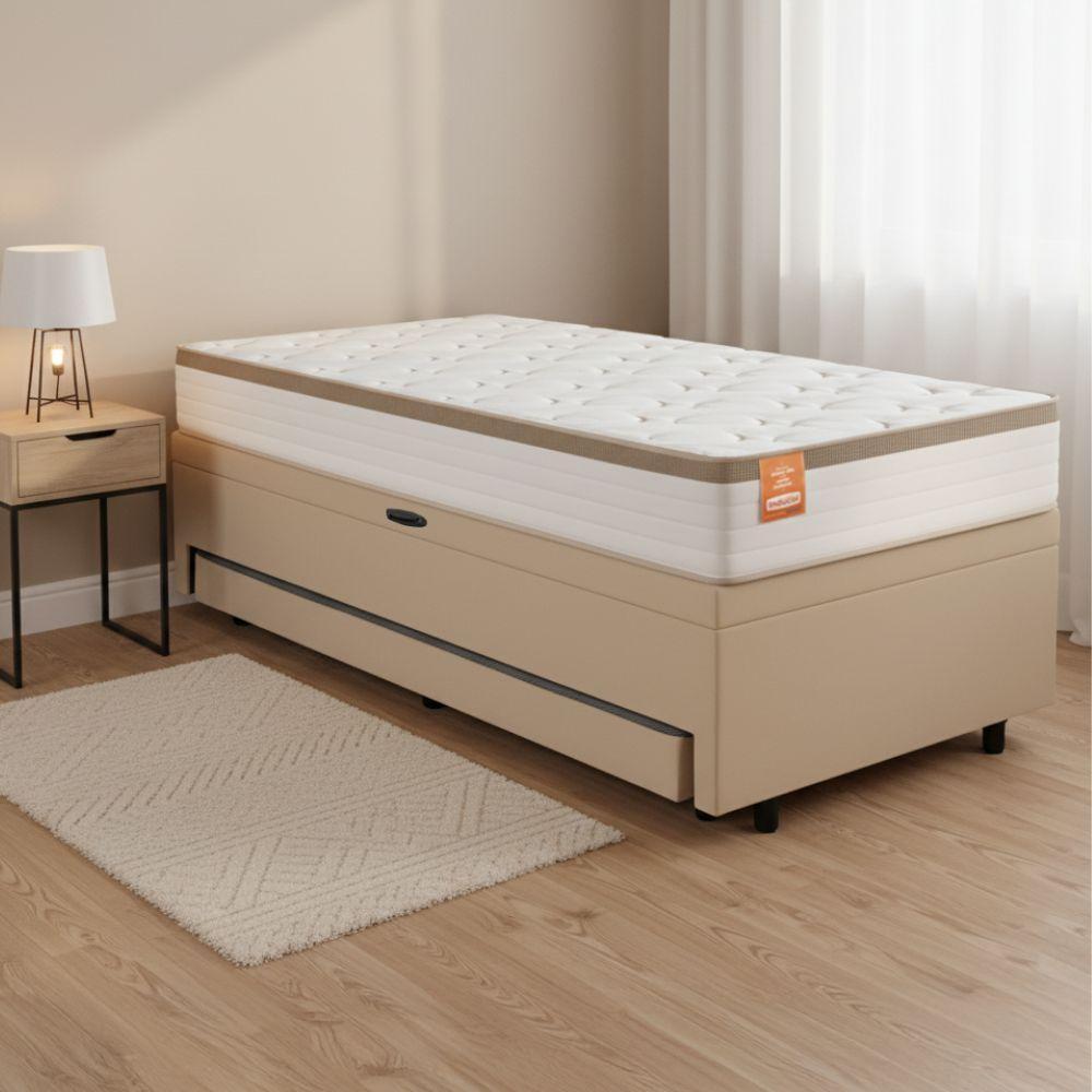 Cama Bibox Baú Com Colchão Real Solteiro E Cama Auxiliar Conjugada 88x188x73cm Bela Bege - 3