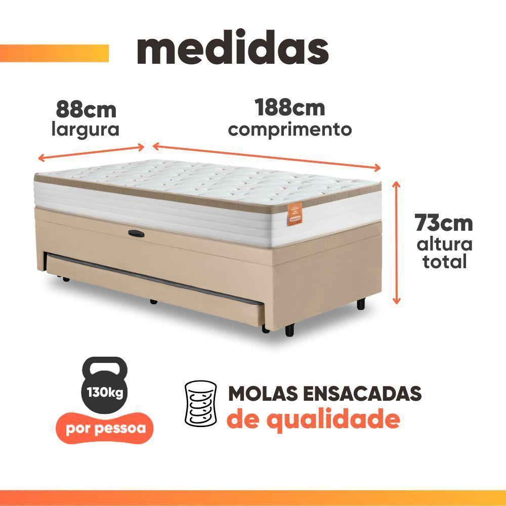 Cama Bibox Baú Com Colchão Real Solteiro E Cama Auxiliar Conjugada 88x188x73cm Bela Bege - 8