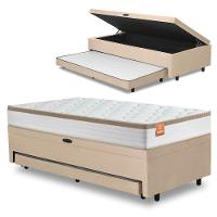 Cama Bibox Baú Com Colchão Real Solteiro E Cama Auxiliar Conjugada 88x188x73cm Bela Bege - 1