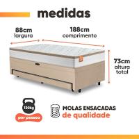 Cama Bibox Baú Com Colchão Real Solteiro E Cama Auxiliar Conjugada 88x188x73cm Bela Bege - 8