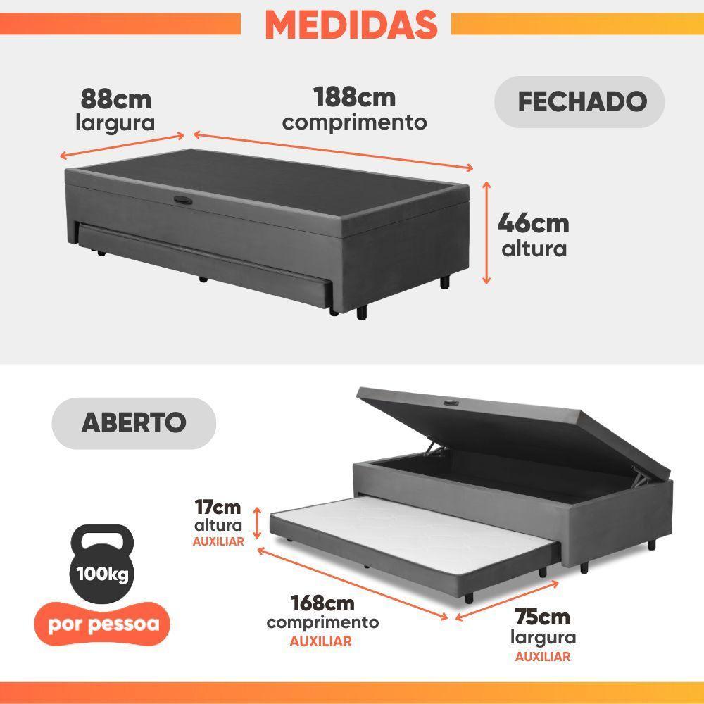 Base Cama Bibox Com Baú Solteiro E Cama Auxiliar 3 Em 1 - 88x188x46 Bela Cinza - 3