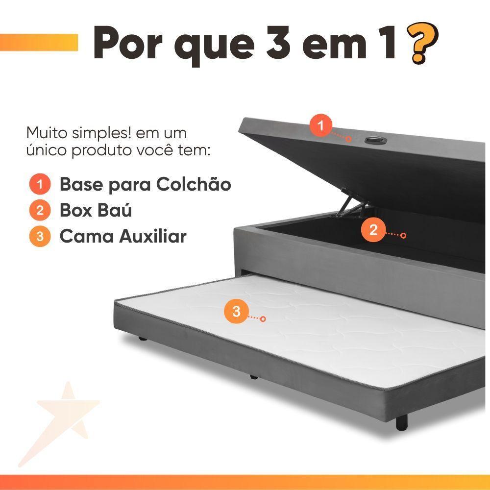 Base Cama Bibox Com Baú Solteiro E Cama Auxiliar 3 Em 1 - 88x188x46 Bela Cinza - 5