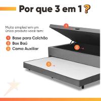 Base Cama Bibox Com Baú Solteiro E Cama Auxiliar 3 Em 1 - 88x188x46 Bela Cinza - 5