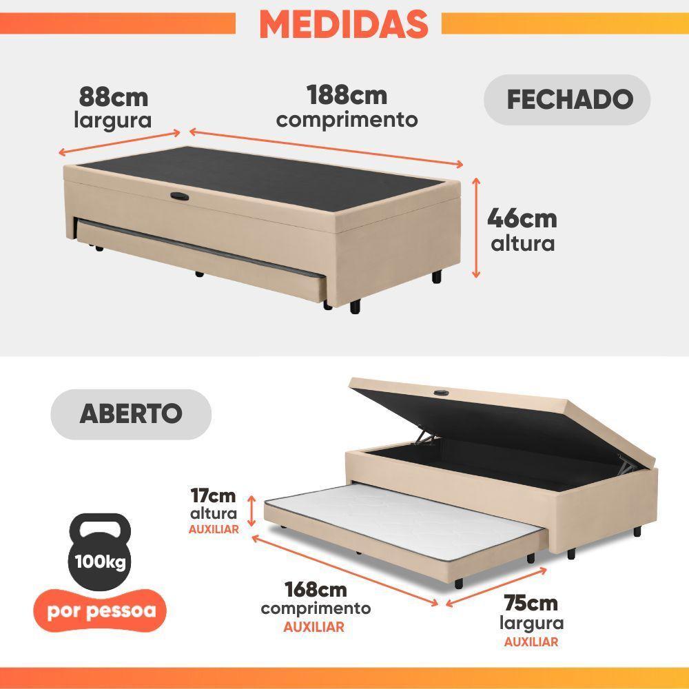 Base Cama Bibox Com Baú Solteiro E Cama Auxiliar 3 Em 1 - 88x188x46 Bela Bege - 3