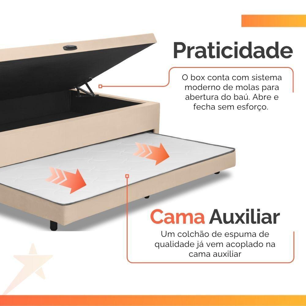 Base Cama Bibox Com Baú Solteiro E Cama Auxiliar 3 Em 1 - 88x188x46 Bela Bege - 4