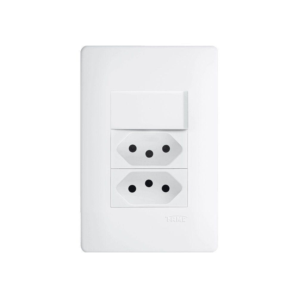 Interruptor Simples E Tomada Dupla 2p+t 10a Fame Habitat Com Placa 4x2 Branco - 1