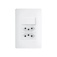 Interruptor Simples E Tomada Dupla 2p+t 10a Fame Habitat Com Placa 4x2 Branco - 1