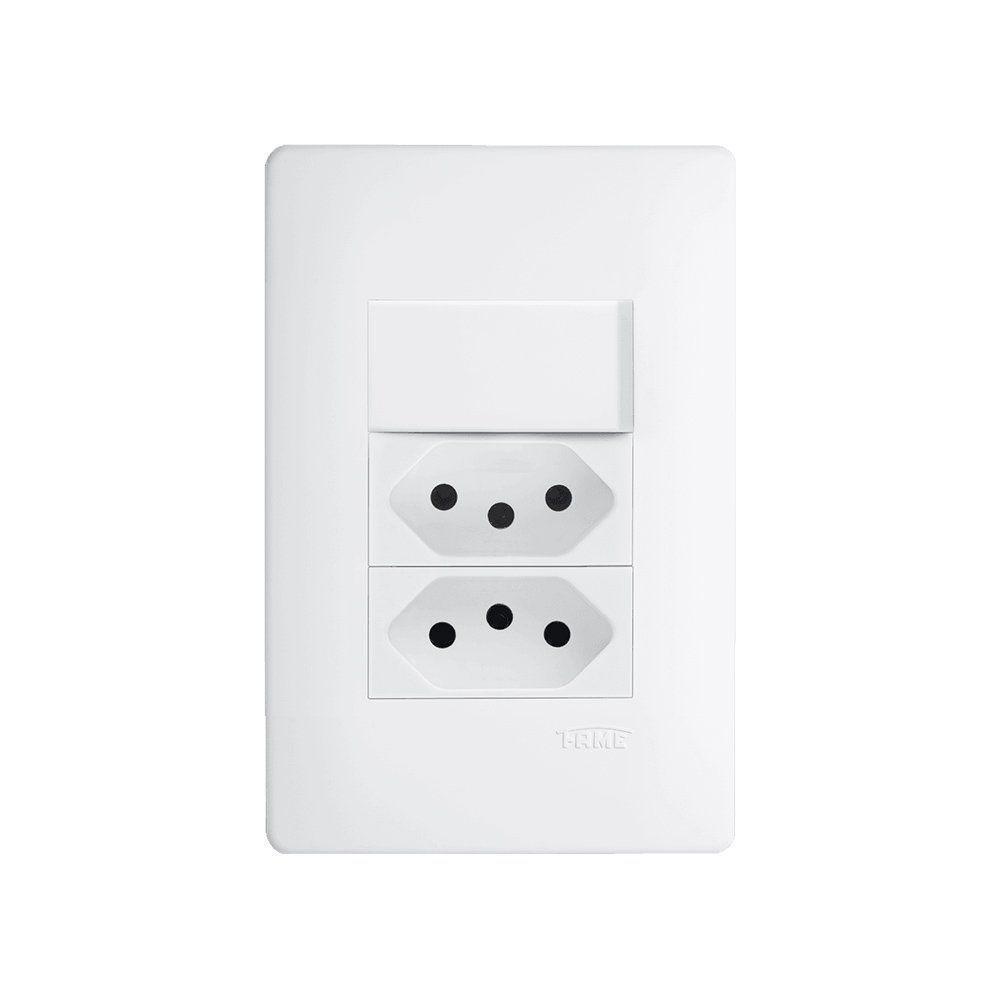Interruptor Simples E Tomada Dupla 2p+t 20a Fame Habitat Com Placa 4x2 Branco - 1