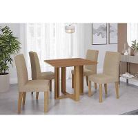 Sala De Jantar Completa Flora Tampo Madeirado 95x95cm E 4 Cadeiras Maia Cinamomo - Nature/suede Gengibre Bege - Cimol - 1