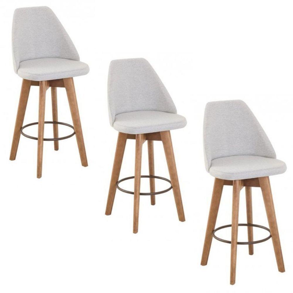 Kit 3 Banquetas Gourmet Giratória Maya Tecido Linho - 2