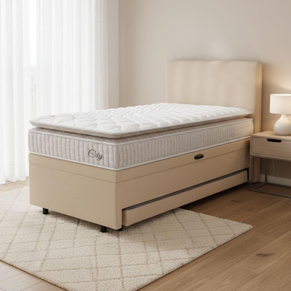 Cama Bibox Baú Com Colchão City Solteiro E Cama Auxiliar Conjugada 88x188x69cm Bela Bege / Branco - 4