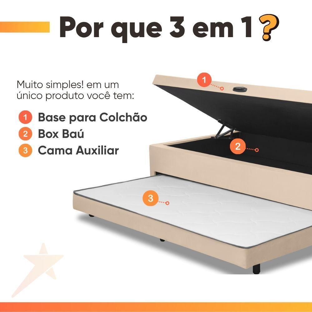 Cama Bibox Baú Com Colchão City Solteiro E Cama Auxiliar Conjugada 88x188x69cm Bela Bege / Branco - 6